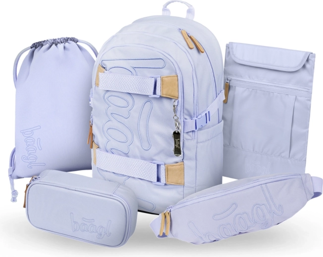 Baagl комплект 5 Skate Lilac: ученическа раница, несесер, торба, чантичка за кръст и калъф за лаптоп