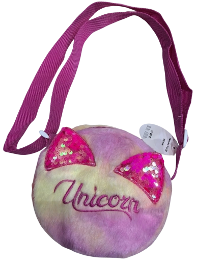 Кръгла детска чантичка Unicorn с пайетени ушички