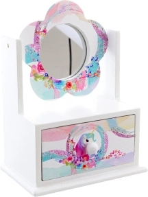 Wooden Jewelry Box with Flower Mirror Unicorn