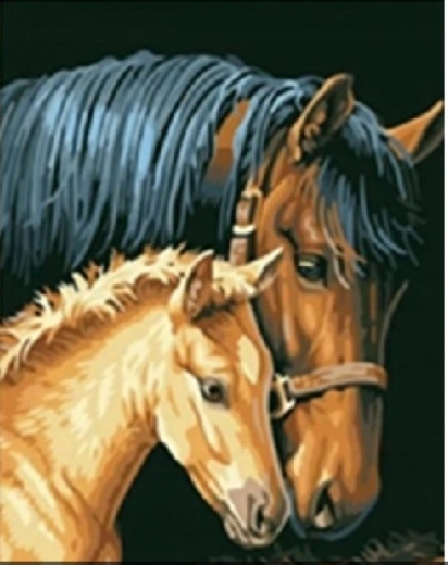 Диамантено рисуване: кобила с жребче 30x40 см
