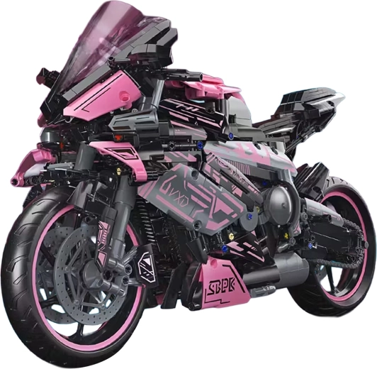 Pink Racing Motorcycle Building Set, 2066 Pieces