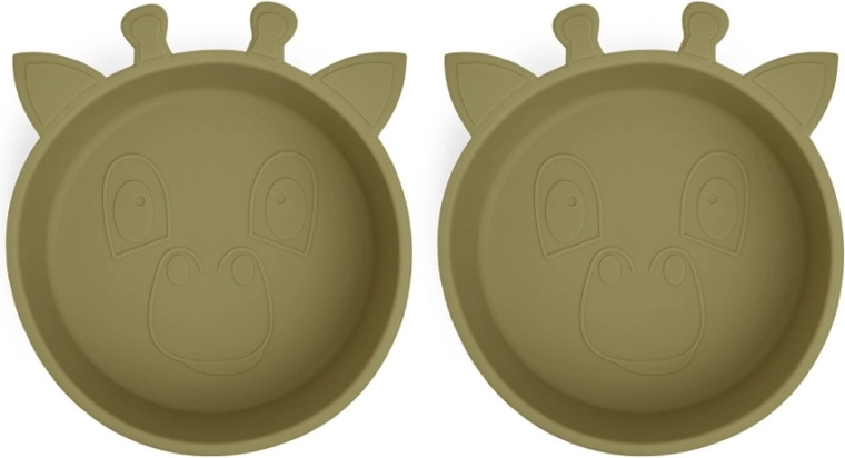 Nuuroo Alex silicone bowl giraffe, olive green - 2 pcs