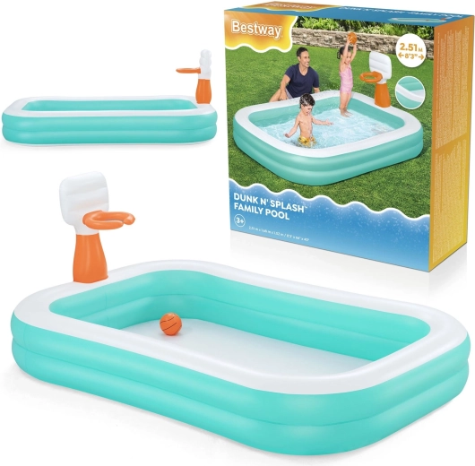 Inflatable Family Pool with Hoop Dunk ‘N’ Splash 251 × 168 × 102 cm BESTWAY