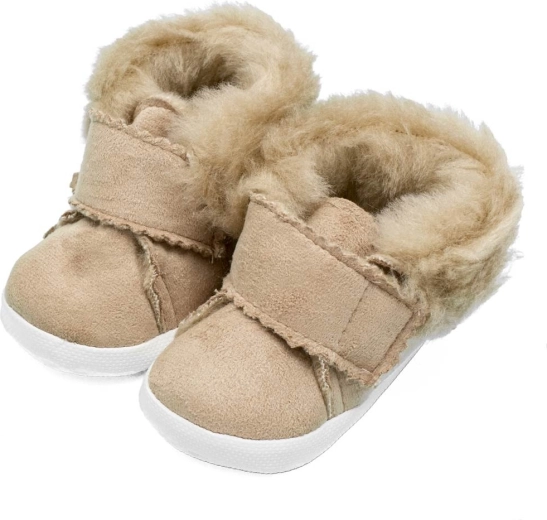 Winter suede baby booties NEW BABY, light brown, 0–3 months