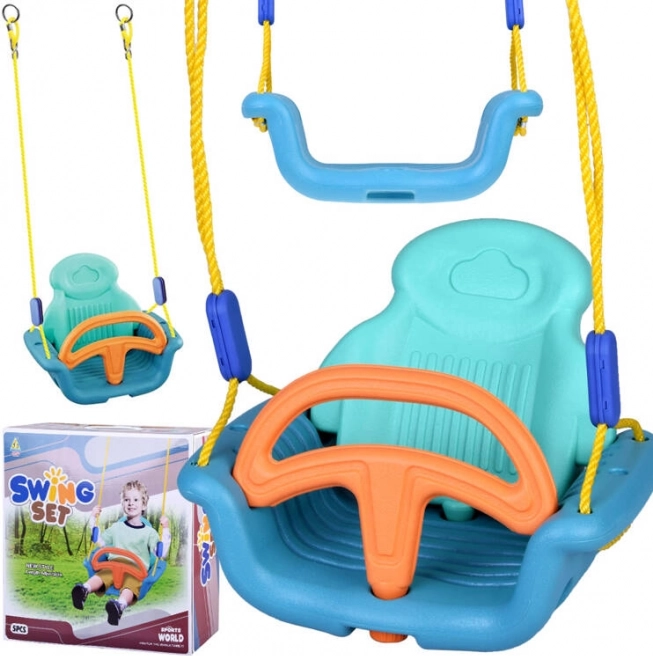 Comfortable children's swing with backrest and bar