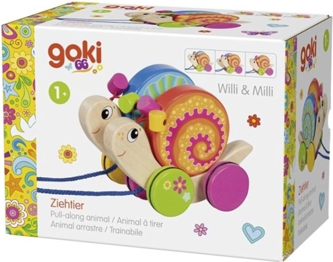 Goki дървена играчка за дърпане охлювчета Willi и Milli