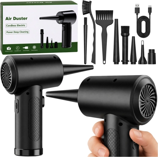 Електрически пистолет за издухване на прах (air duster) USB-C с комплект накрайници и четки