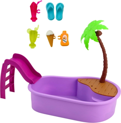 Pool with slide and palm tree