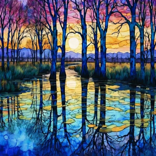 Диамантено рисуване „Брези край езерото“ 30 × 40 см