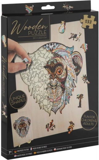 Wooden Monkey Contour Puzzle with Stand, 133 Pieces