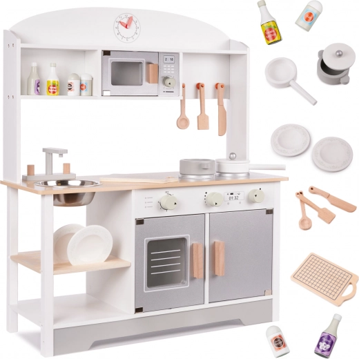 Дървена детска кухня от MDF с аксесоари, сива, 82 см
