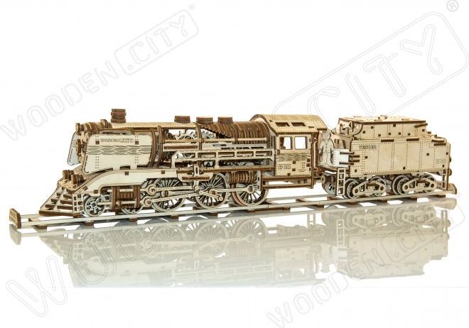 Дървен 3D пъзел WOODEN CITY експрес с тендер и релси, 580 части