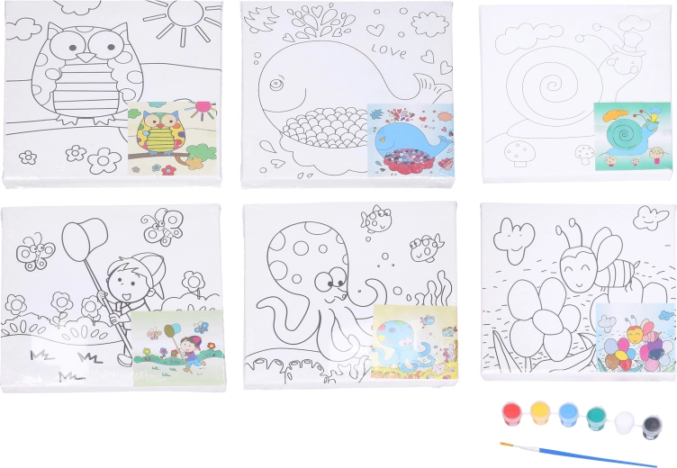 Children’s canvas painting set 20×20 cm with template, paints and brush