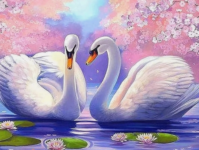 Диамантено рисуване Лебедово езеро 30 × 40 см