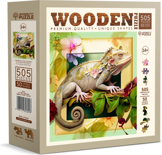 Дървен пъзел „Хамелеон и цветя“ 505 части WOODEN CITY