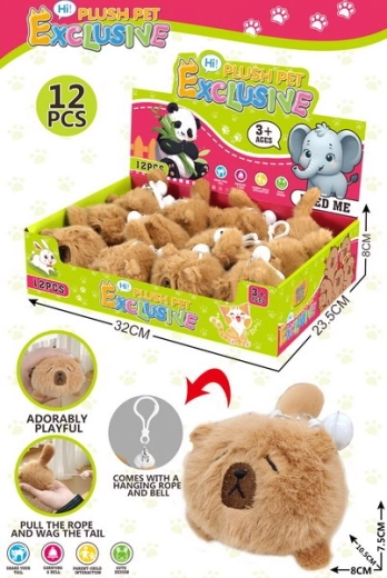 Plush pull-string capybara keychain 10.5 cm with bell