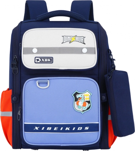 School Backpack with Dinosaurs and Chest Strap 22L Blue
