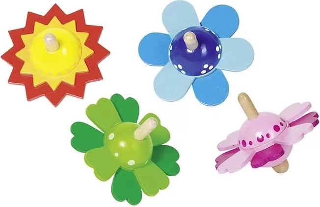 Wooden spinning top with flower-leaf motif