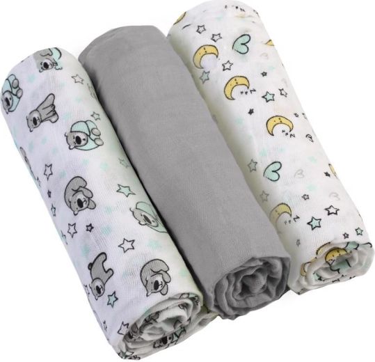 Муселинови пелени BabyOno Super Soft, 3 бр., сиви