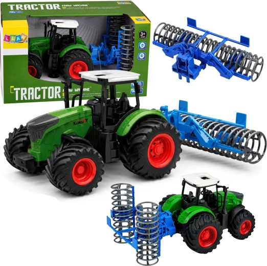 Farm tractor with attachable soil roller 1:24 green