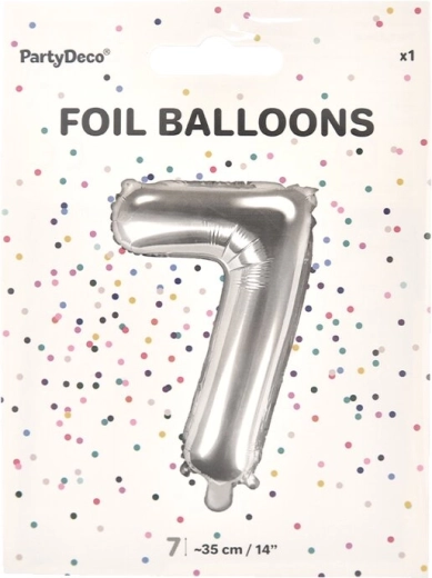 Silver foil balloon number 7, 35 cm