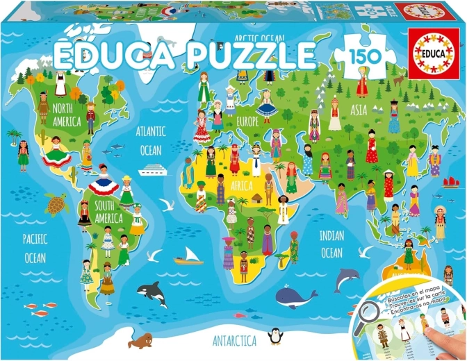 Educa World Map Puzzle with Girls 150 Pieces