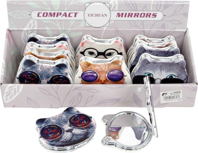 Folding double-sided kids’ mirror cat with glasses 8 cm - 1 piece