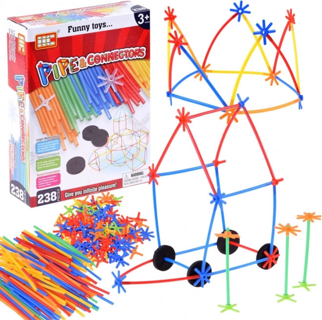 Building set from colored tubes and connectors, 238 pieces