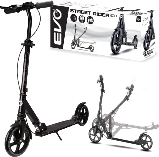 EVO Street Rider 200 сгъваема градска тротинетка, черна, с крачна и ръчна спирачка