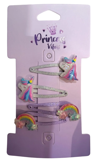 Pink set of glittery unicorn and rainbow hair clips (4 pcs)