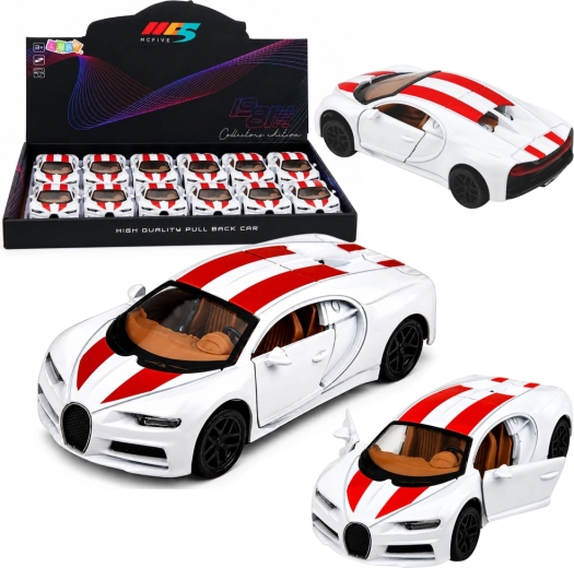 Metal sports car pull-back toy with lights and sounds, white 1:32
