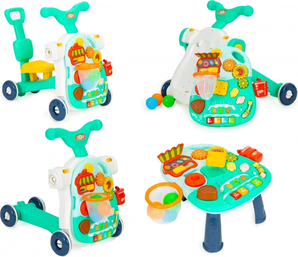 Children's Walker, Ride-On and Educational Table 4 in 1 – Turquoise
