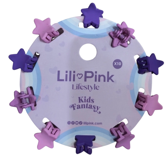 PINK set of mini star hair clips purple and pink (10 pcs)