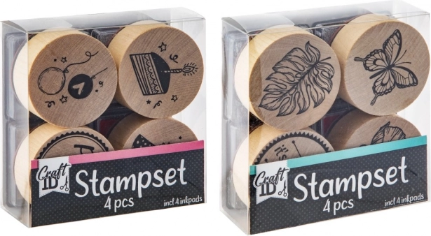 Set of wooden stamps with ink pads – party and nature, 4 pcs