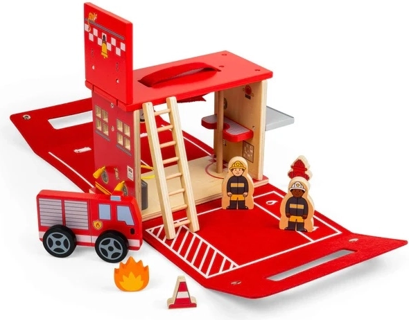 Bigjigs Toys преносима дървена пожарна станция