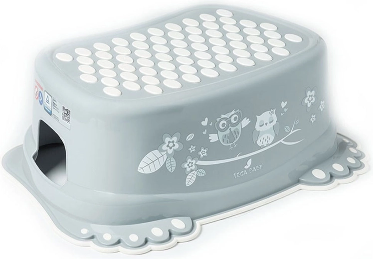 Children’s non-slip bathroom step stool with owl – grey