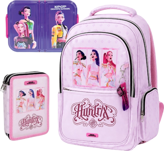 Discounted school set KPop Demon Hunters Huntrix – backpack, filled pencil case and lunch box