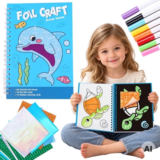 Woopie Dolphin Creative Set with Foils and Coloring Pages, 121 Pieces