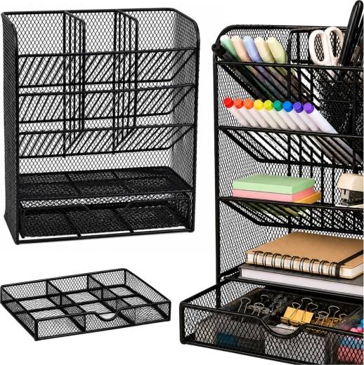 Metal desktop office supplies organizer, black