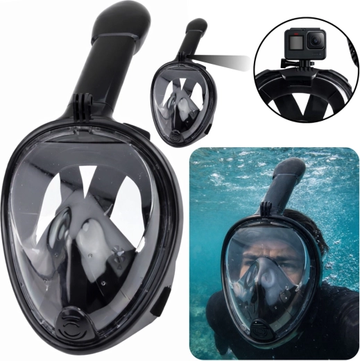 Full-face snorkeling mask with 180° panoramic view and anti-fog system, black L/XL