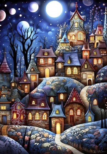 Puzzle Village in Full Moon 1000 Pieces