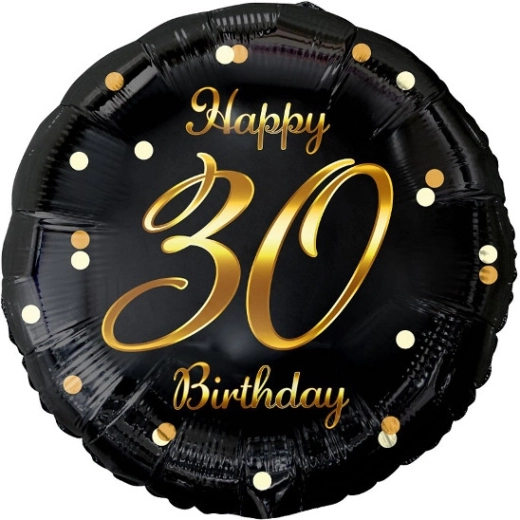 Фолиран балон Happy 30 Birthday – черен със златен печат