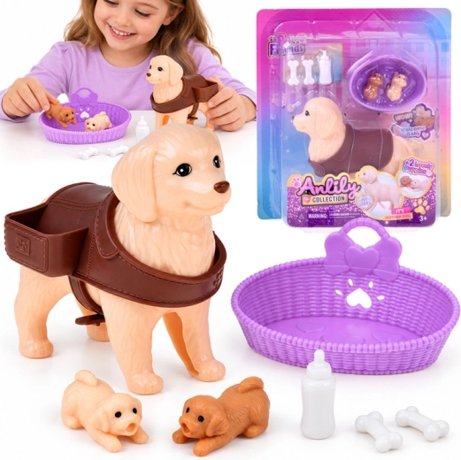 Anlily Golden Retriever Mother Dog Figurine with Puppies and Accessories