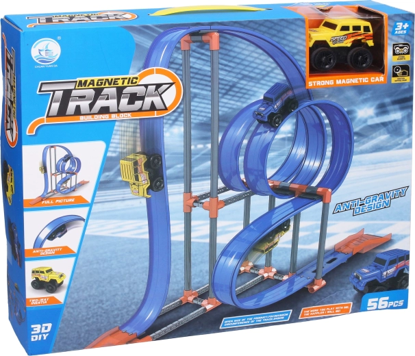 Magnetic racing track with a flywheel car