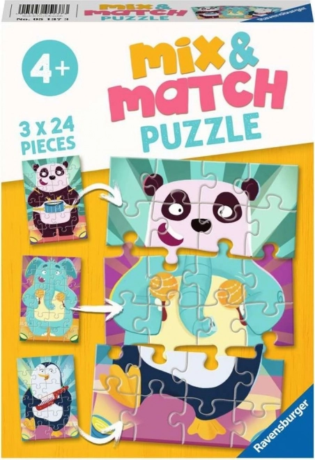Ravensburger Mix & Match – Funny Animals, 3×24-piece puzzles