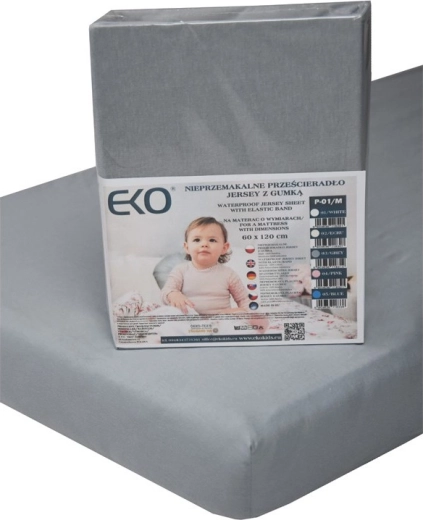 Eco waterproof fitted sheet with elastic (jersey), grey, 120 × 60 cm
