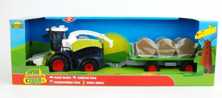 Light and sound combine harvester with trailer in a box