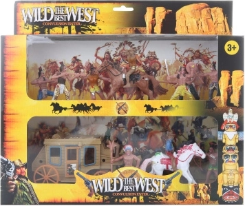 Western playset for children with Native Americans, wagon, and horses
