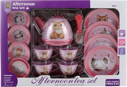 Tin tea set with kitten design