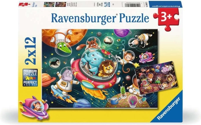 Пъзел Животинки в космоса 2x12 части Ravensburger